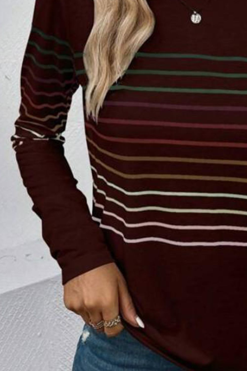 Striped Round Neck Long Sleeve T-Shirt - AMIN Clothing 