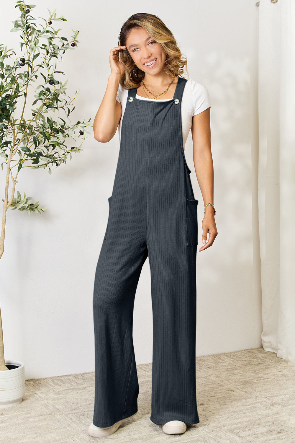 Double Take Full Size Wide Strap Overall with Pockets - AMIN Clothing 