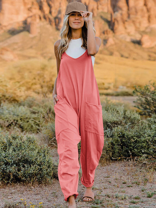 Double Take Full Size Sleeveless V-Neck Pocketed Jumpsuit - AMIN Clothing 